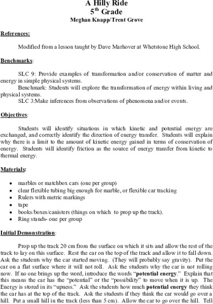 A Hilly Ride Lesson Plan