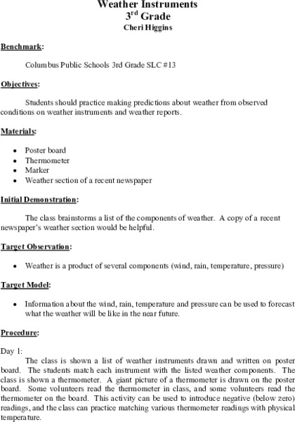 Weather Instruments Lesson Plan