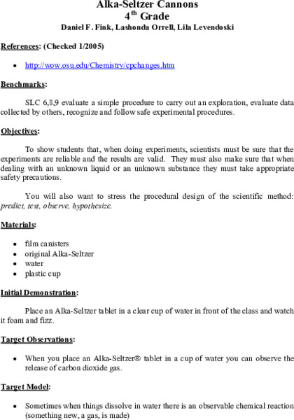 Alka-Seltzer Cannons Lesson Plan
