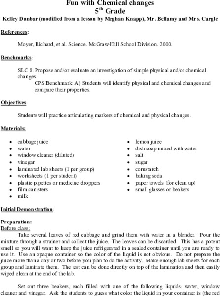Fun With Chemical Changes Lesson Plan