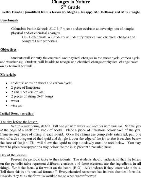 Changes in Nature Lesson Plan