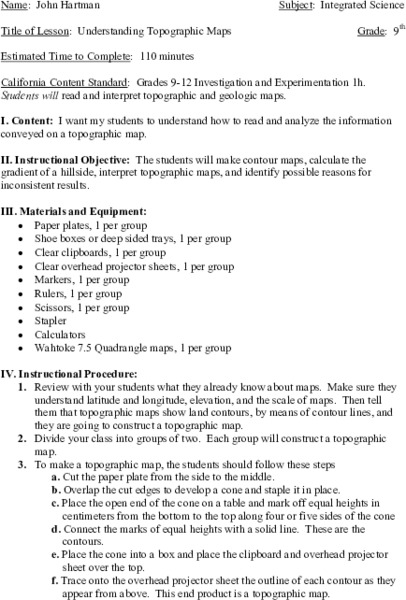 Understanding Topographic Maps Lesson Plan