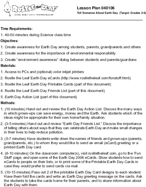 Tell Someone About Earth Day Lesson Plan