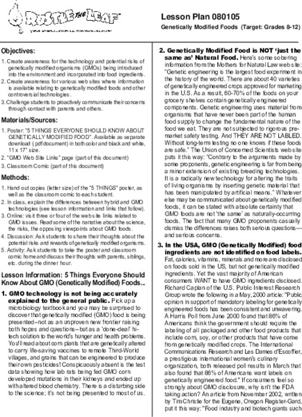 Genetically Modified Foods Lesson Plan