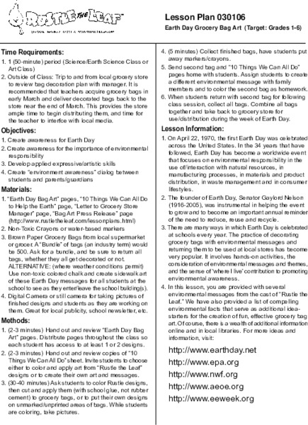 Earth Day Grocery Bag Art Lesson Plan