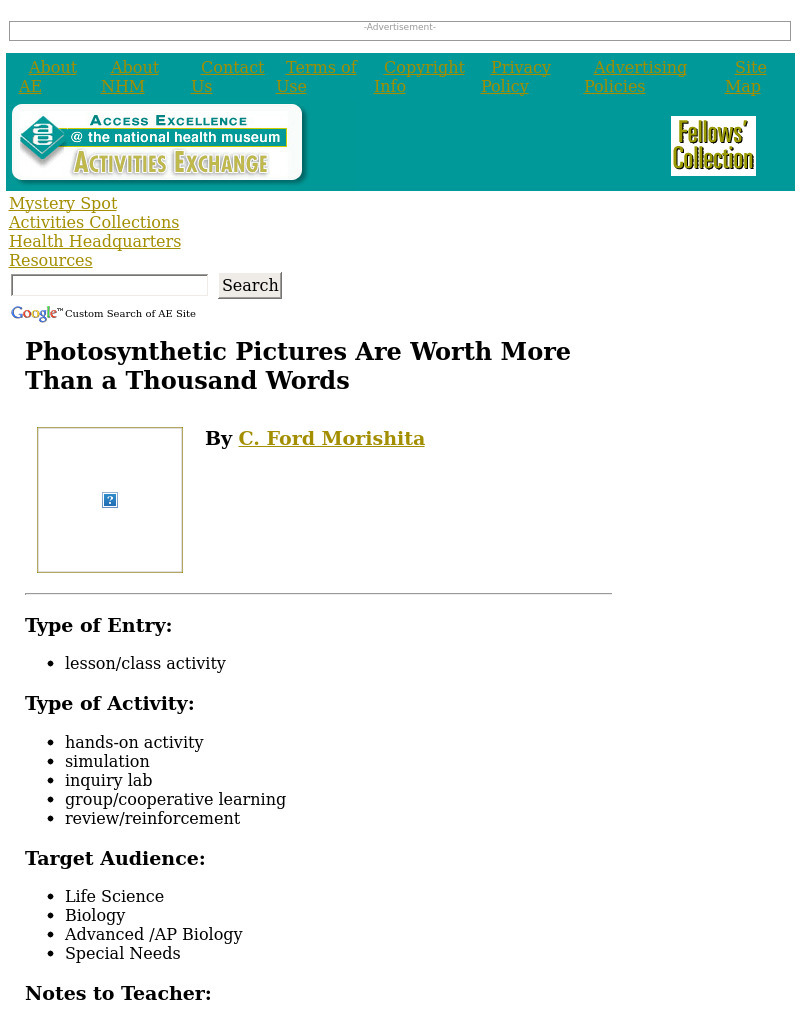 Photosynthetic Pictures--Are Worth More Than a Thousand Words Lesson Plan