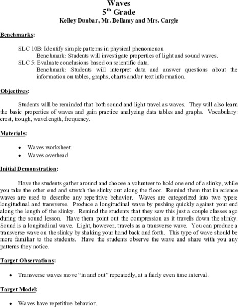 Waves Lesson Plan