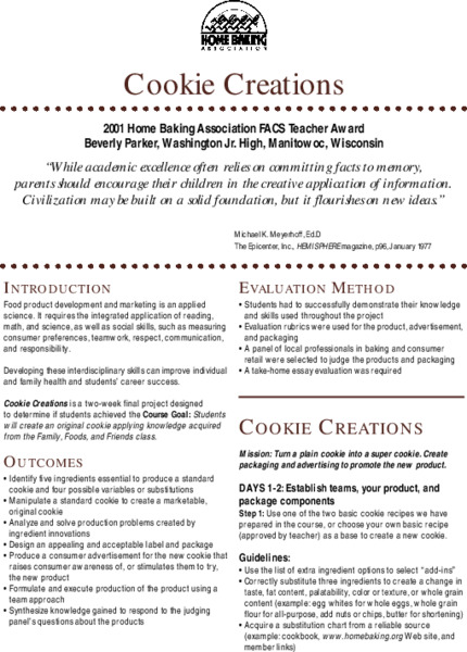 Cookie Creations Lesson Plan