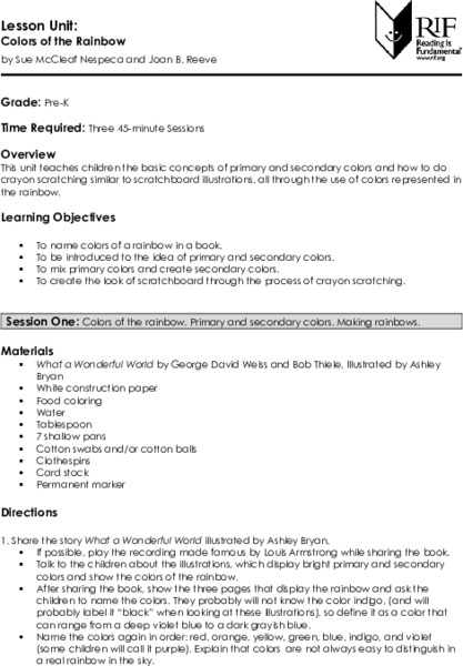 Colors of the Rainbow Lesson Plan