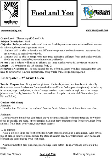 Food and You Lesson Plan