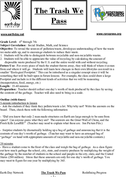 THe Trash We Pass Lesson Plan