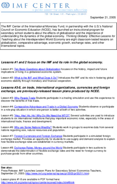 International Monetary Fund Lesson Plan