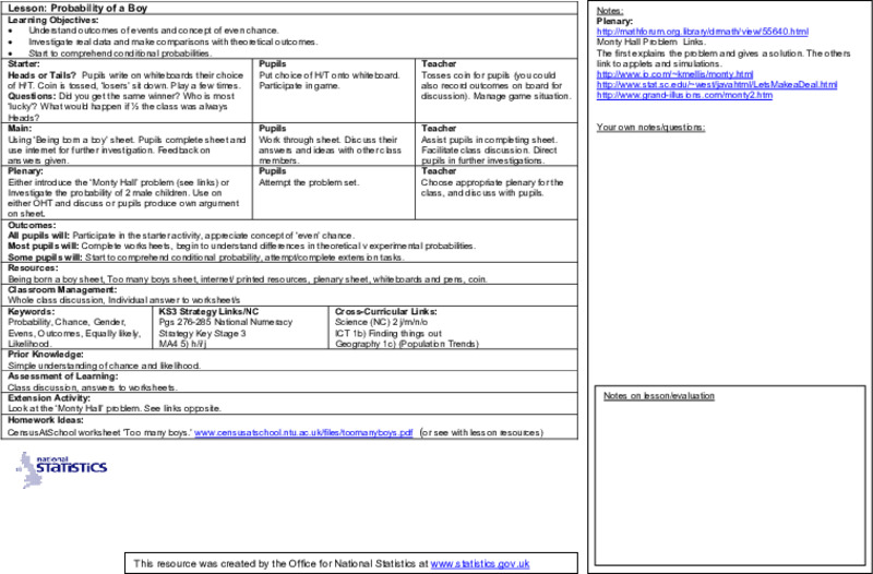 Probability of a Boy Lesson Plan