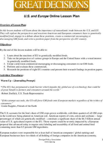 U.S. and Europe Online Lesson Plan Lesson Plan