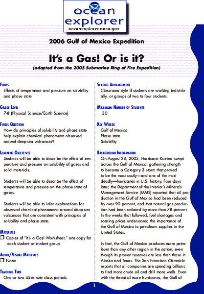 It's a Gas! Or is it? Lesson Plan