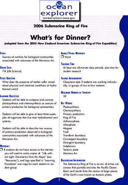 What's for Dinner? Lesson Plan