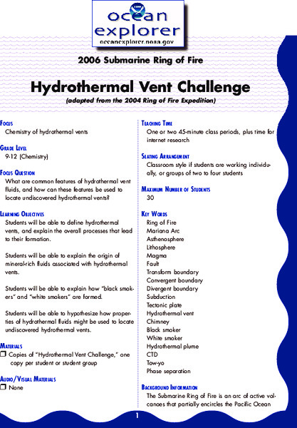 Hydrothermal Vent Challenge Lesson Plan