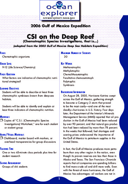 CSI on the Deep Reef Lesson Plan