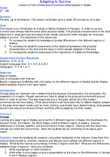Adapting to Survive Lesson Plan