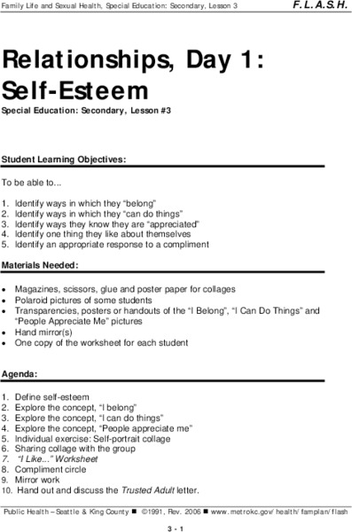 Relationships, Day 1: Self-Esteem Lesson Plan