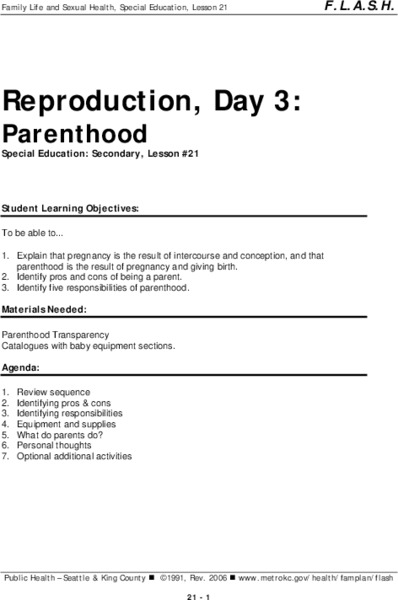 Reproduction, Day 3: Parenthood Lesson Plan