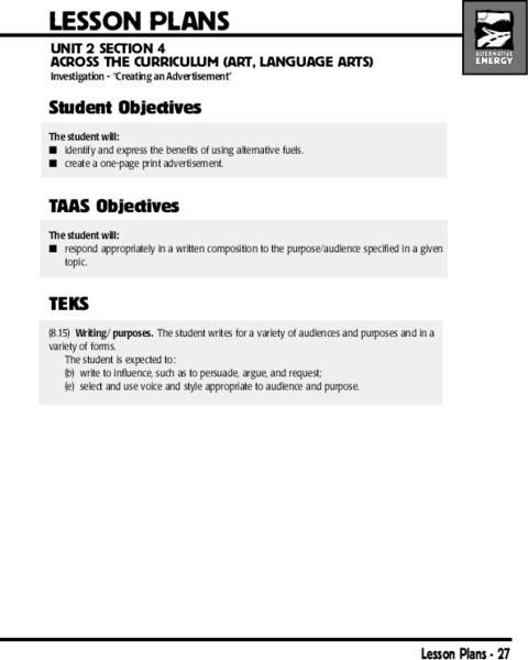 Creating an Advertisement Lesson Plan