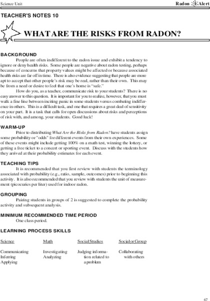 What Are The Risks From Radon? Lesson Plan