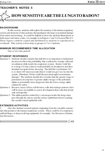 How Sensitive Are The Lungs to Radon? Lesson Plan