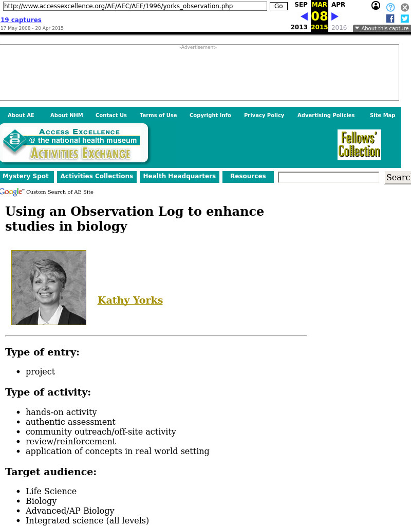 Using an Observation Log to enhance studies in biology Lesson Plan