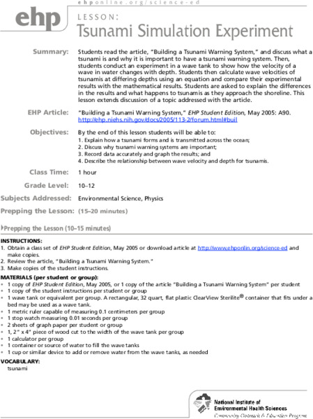 Tsunami Simulation Experiment Lesson Plan