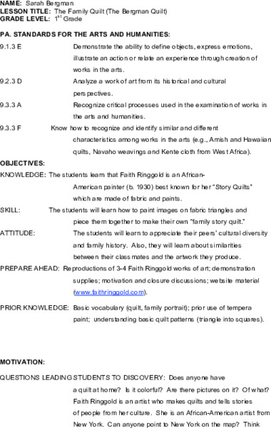 The Family Quilt Lesson Plan