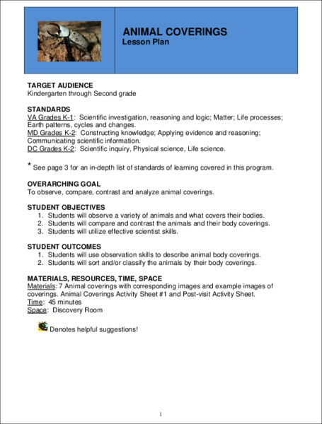Animal Coverings Lesson Plan