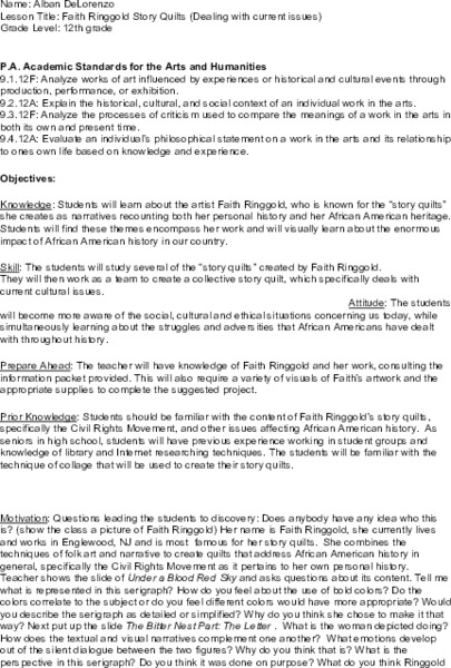 Art: Faith Ringgold Story Quilts Lesson Plan