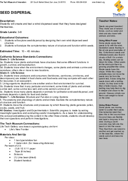 Seed Dispersal Lesson Plan