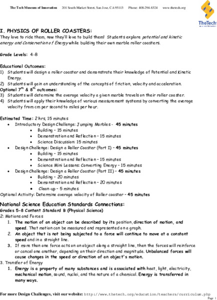 Physics of Roller Coasters Lesson Plan