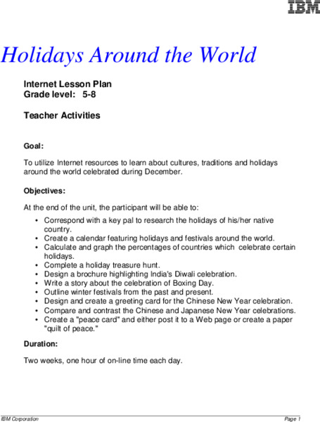 Holidays Around the World Lesson Plan