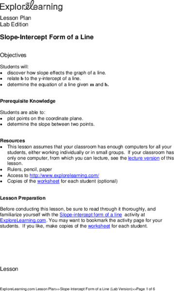 Slope-Intercept Form of a Line Lesson Plan