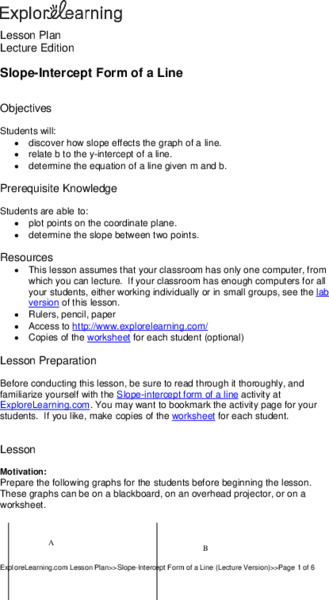 Slope-Intercept Form of a Line Lesson Plan
