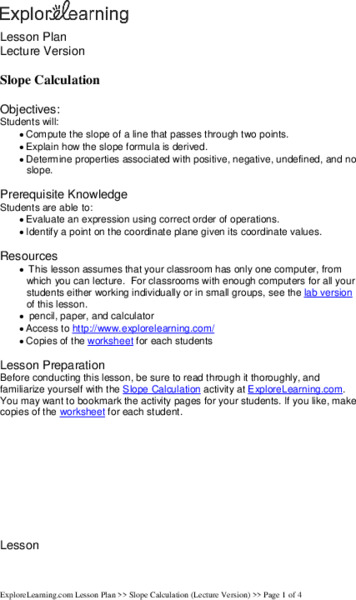 Slope Calculation Lesson Plan