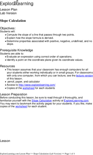 Slope Calculation Lesson Plan