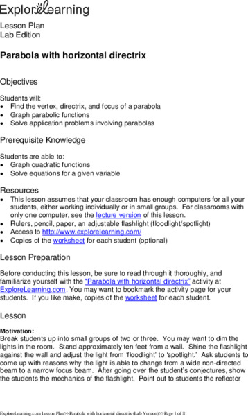 Parabola with Horizontal Directrix Lesson Plan