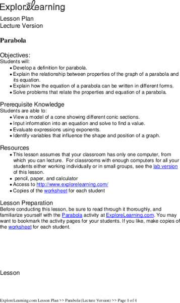Parabola Lesson Plan