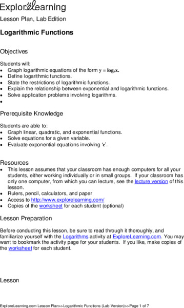 Logarithmic Functions Lesson Plan