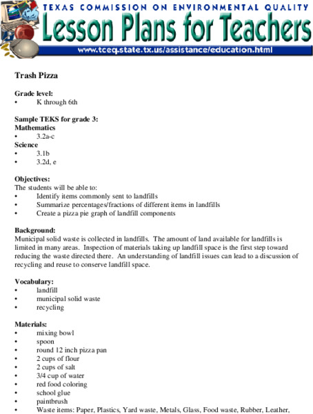 Trash Pizza Lesson Plan