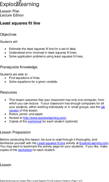 Least Squares Fit Line Lesson Plan