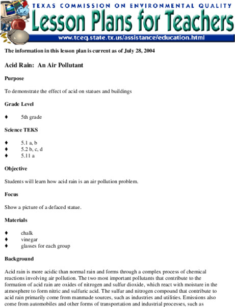 Acid Rain: An Air Pollutant Lesson Plan