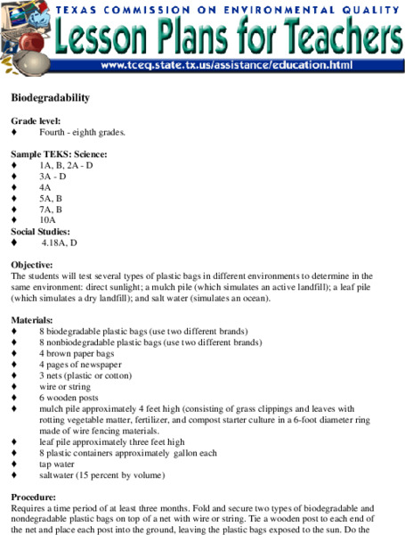 Biodegradability Lesson Plan