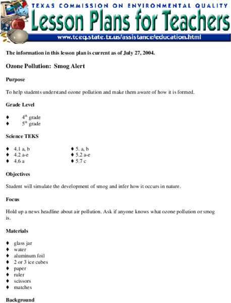 Ozone Pollution: Smog Alert Lesson Plan