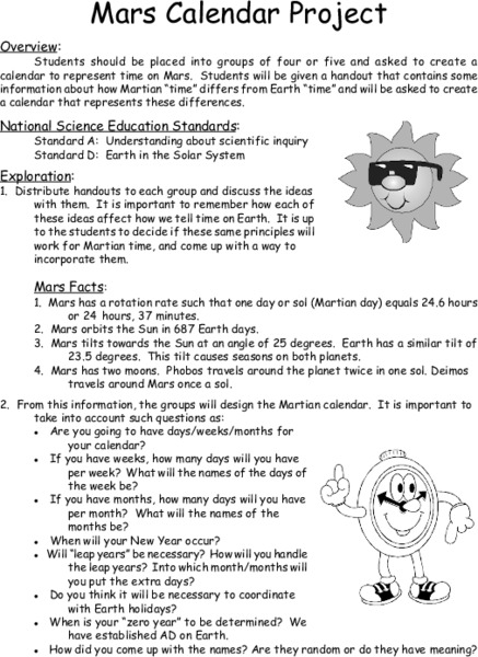 Mars Calendar Project Lesson Plan