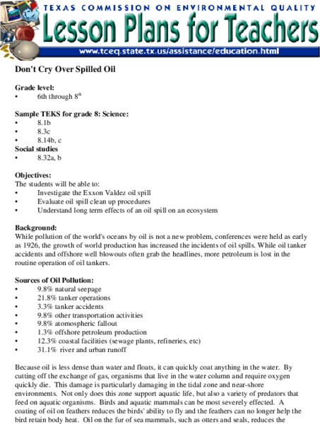 Don't Cry Over Spilled Oil Lesson Plan